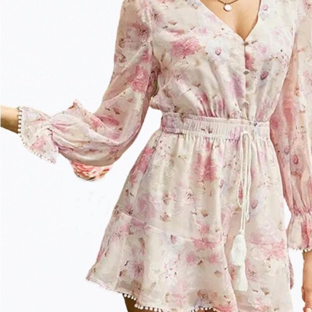 Floral-Print Chiffon Flounce Romper In Light Pink - Medium